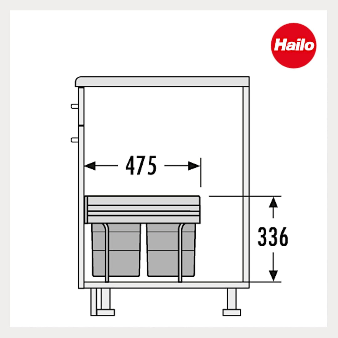 Hailo Abfallsammler 3643141 | 4x 8,5 Liter | Einbau Mülleimer für 40 cm Unterschrank | Mülltrennsyst