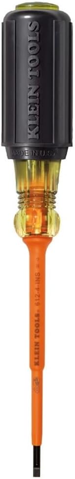 Klein Tools 612-4-INS Isolierter 1/8 Zoll Schlitzschraubendreher, 10,2 cm 1/8" Tip/ 4-Inch Length, 1