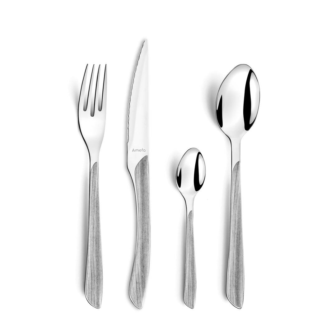Amefa ECLAT Besteck Set | NATURE Grau Holz | Essbesteck 24-teilig für 6 Personen | Edelstahl rostfre