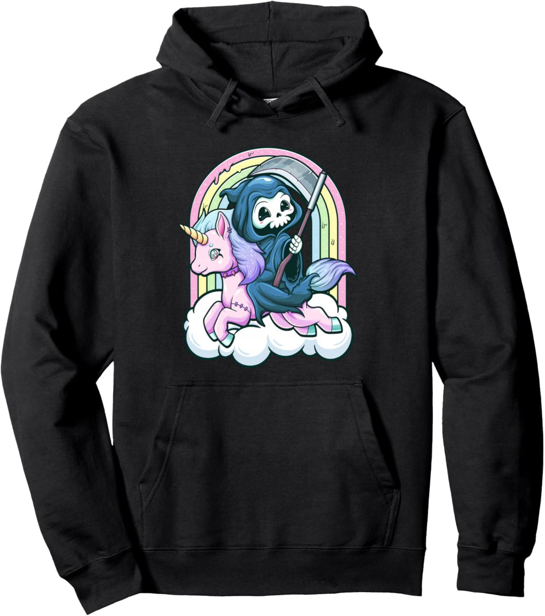 Kawaii Pastell Goth Cute Creepy Einhorn Sensenmann Pullover Hoodie