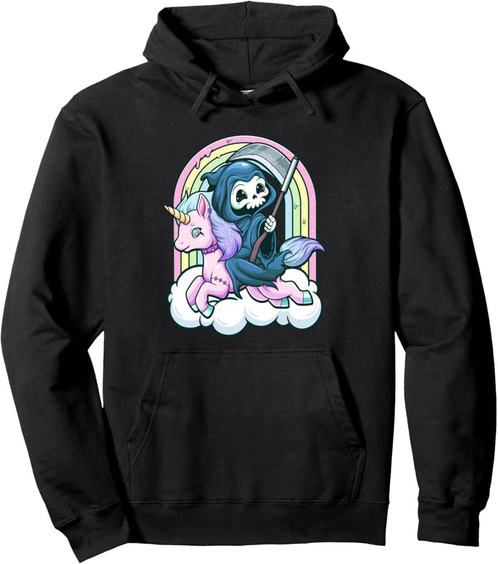 Kawaii Pastell Goth Cute Creepy Einhorn Sensenmann Pullover Hoodie