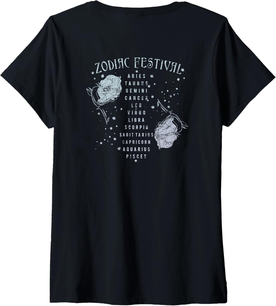Damen Zodiac Festival Moon & Roses T-Shirt mit V-Ausschnitt