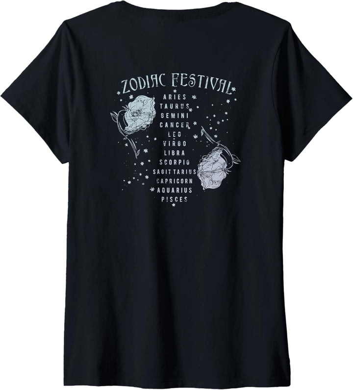 Damen Zodiac Festival Moon & Roses T-Shirt mit V-Ausschnitt