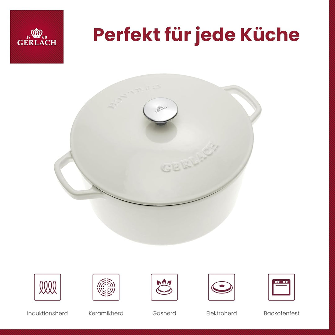 Gerlach Nature Iron Gusseisen-Topf Kochtopf 5 L mit Deckel 26 cm Bräter Schmortopf Brottopf Brotback