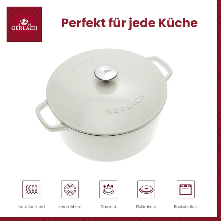 Gerlach Nature Iron Gusseisen-Topf Kochtopf 5 L mit Deckel 26 cm Bräter Schmortopf Brottopf Brotback