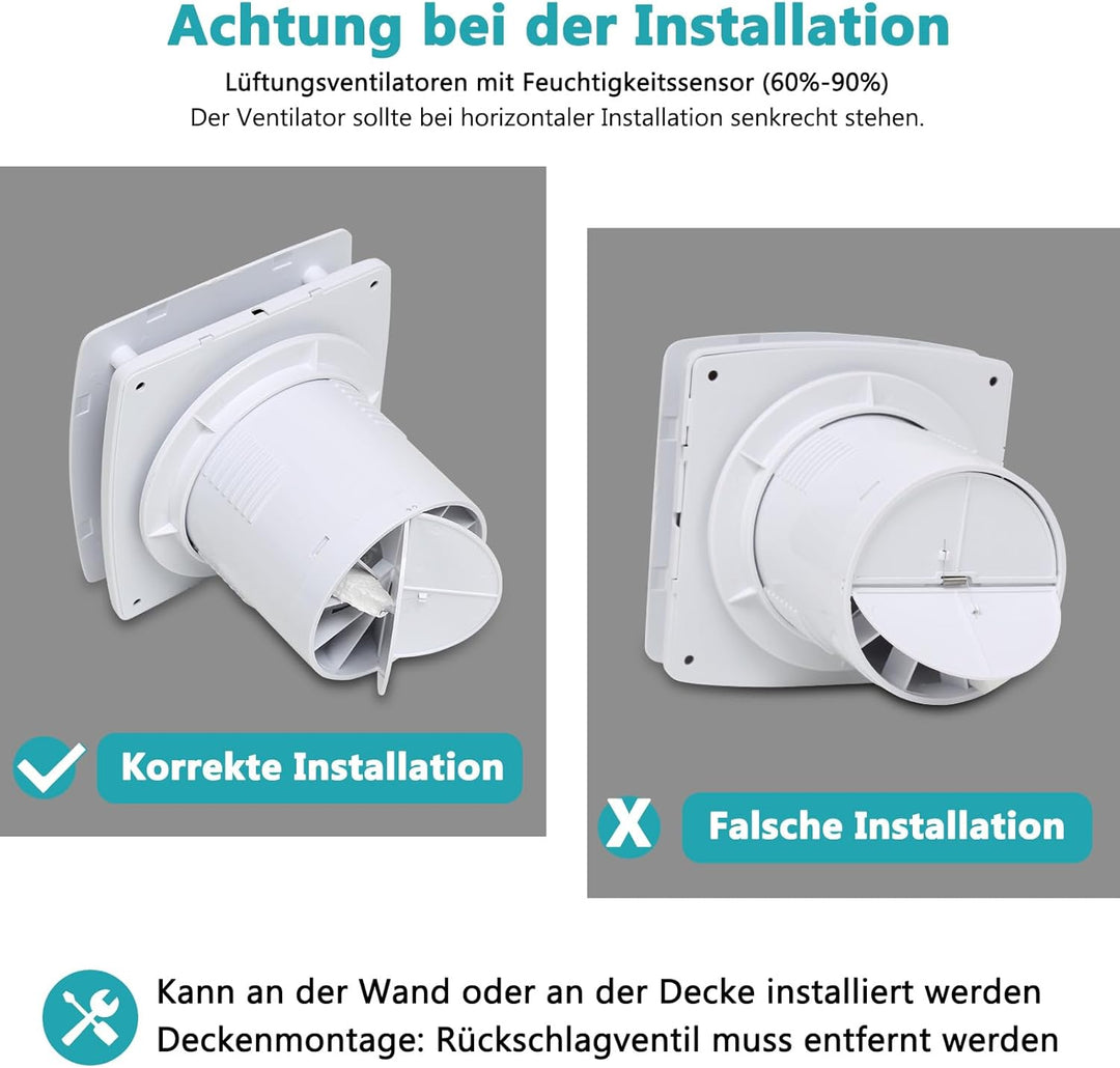 Randaco 2X Badlüfter 100mm mit Feuchtigkeitssensor Abluftventilator einstellbarer Nachlaufzeit, mit