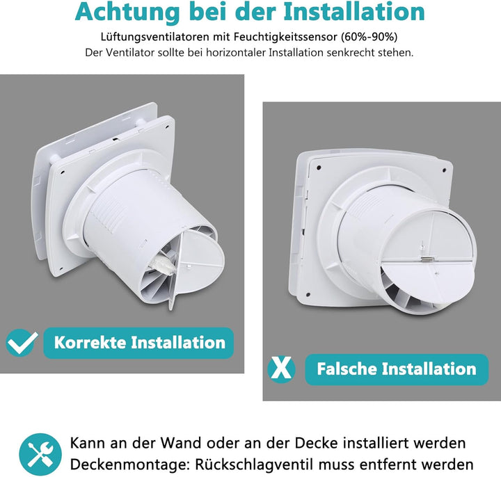 Randaco 2X Badlüfter 100mm mit Feuchtigkeitssensor Abluftventilator einstellbarer Nachlaufzeit, mit