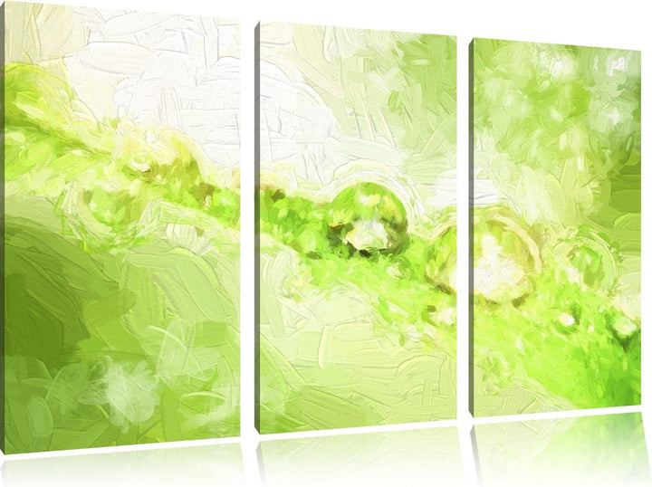 Pixxprint Wassertropfen auf Grashalm Kunst Pinsel Effekt 3-Teiler Leinwandbild 120x80 Bild auf Leinw