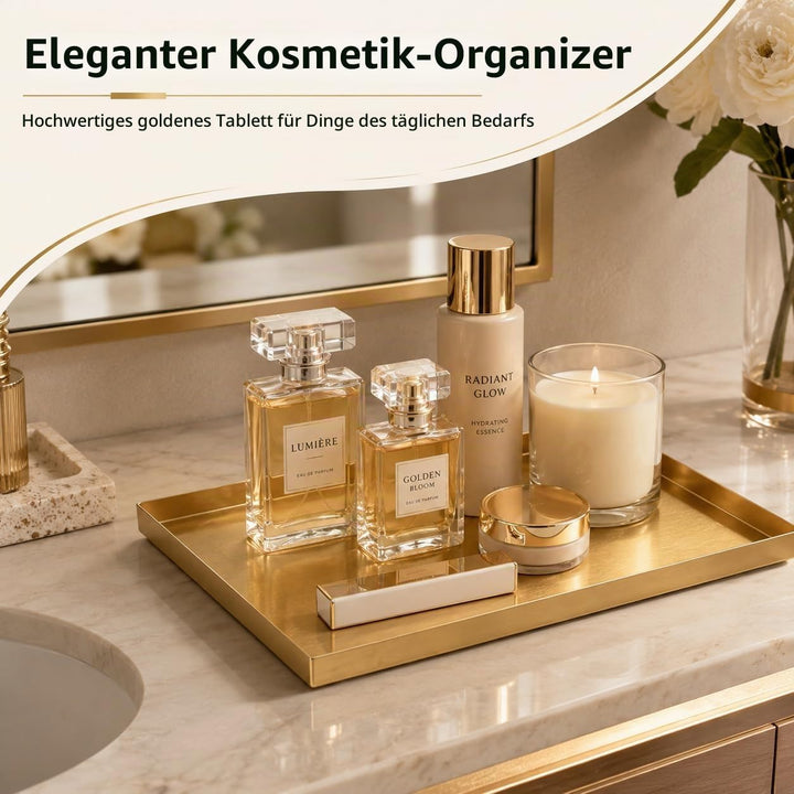 Deko Tablett Gold Tablett Rechteckig, Schmucktablett Edelstahl Badezimmer Tablett Dekotablett Schmuc