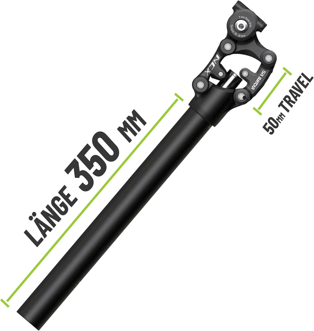 Suntour Federsattelstütze SP25-NCX Durchmesser 30,9mm/31,6mm, Länge 350mm,Gewicht bis 70kg, 70-95kg