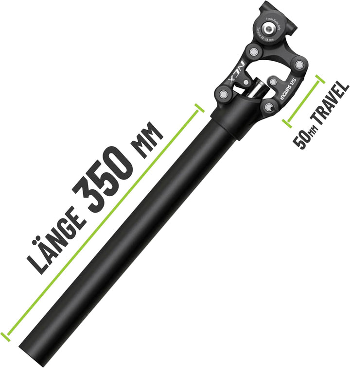 Suntour Federsattelstütze SP25-NCX Durchmesser 30,9mm/31,6mm, Länge 350mm,Gewicht bis 70kg, 70-95kg