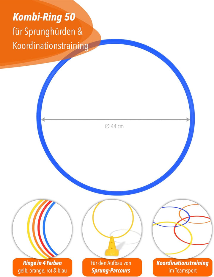Trainingsringe – Bunt – 4er Set ø50cm – elastisch & bruchsicher – für Hundesport, Fussball & Schule