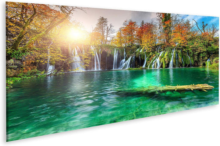 islandburner Bild auf Leinwand Bunte Aututmn Landschaft Wasserfälle Plitvice National Park Kroatien
