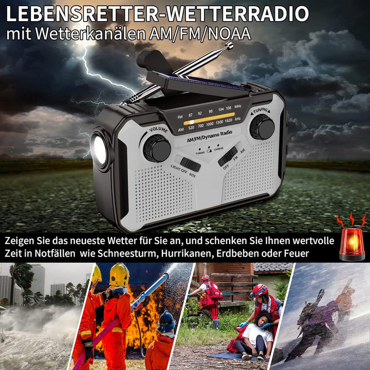 Solar Radio, AM/FM Tragbar Kurbelradio Dynamo Notfallradio mit 4000mAh Wiederaufladbare Batterie, Le