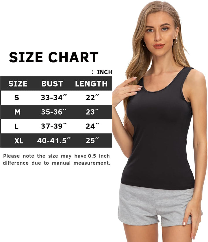 vislivin Elastische Tank Tops für Damen Unterhemden 3/4er Pack, M 4er Pack - Schwarz/Dunkelgrau/Arme