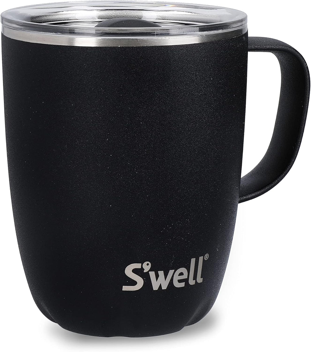 Swell Becher mit Henkel, Schwarz Onyx, 350ml. Vakuumisolierter Edelstahl-Reisebecher mit Griff, Reis