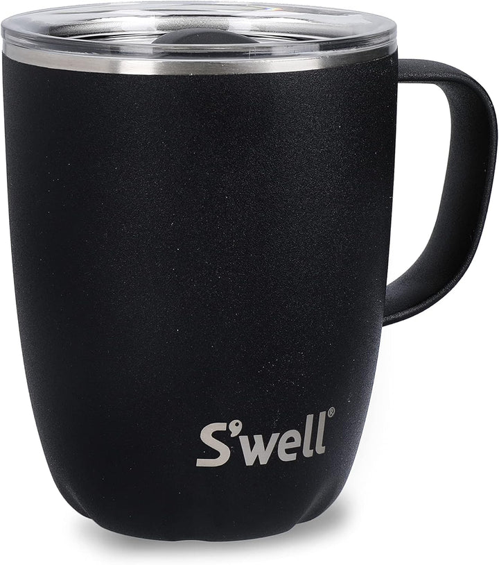 Swell Becher mit Henkel, Schwarz Onyx, 350ml. Vakuumisolierter Edelstahl-Reisebecher mit Griff, Reis