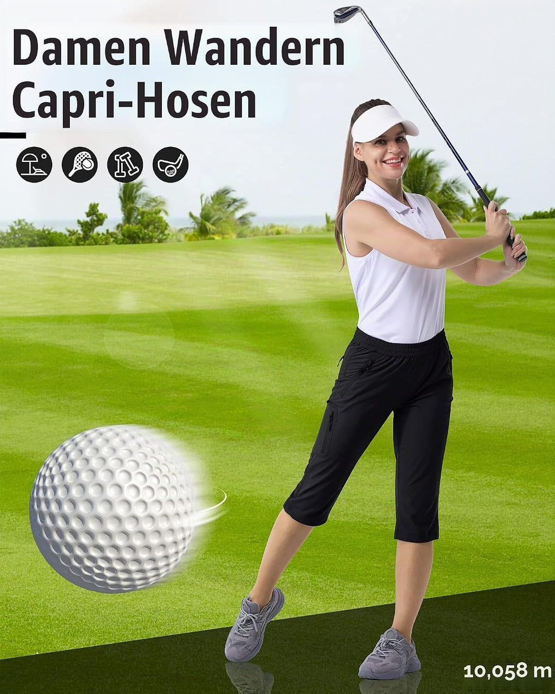 33,000ft Damen 3/4 Hose Capri Wanderhose Stretch Leichte Radhose Taschen Sommer Outdoor Golf Hose 36