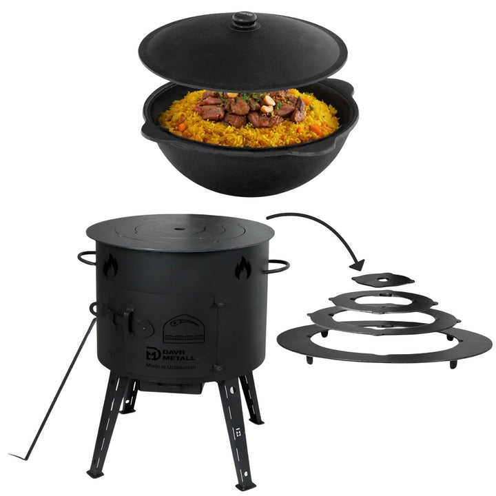 4BIG.fun Utschak Ø40 Uchag 2mm Stahl 12 L Kazan Wok Eintopfofen Utschag Учаг Campingofen Adapter-Rin