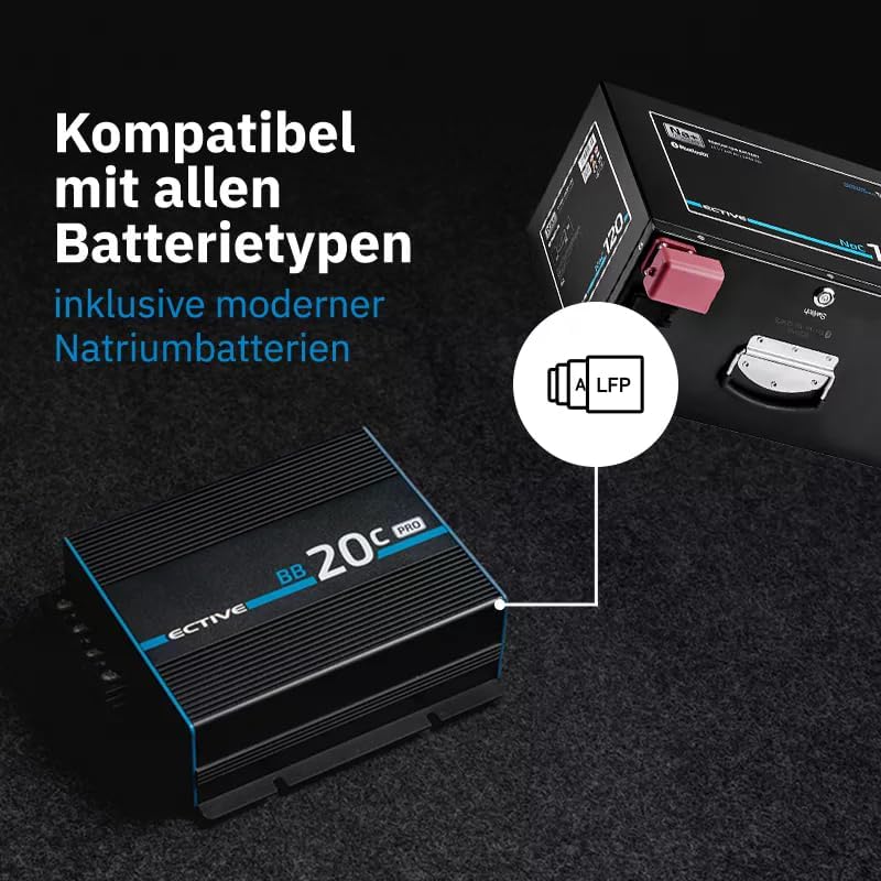 ECTIVE BB 20C PRO Ladebooster 20A 12V auf 12V – Einstellbarer DC-DC Battery-to-Battery Ladebooster f