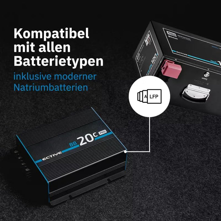 ECTIVE BB 20C PRO Ladebooster 20A 12V auf 12V – Einstellbarer DC-DC Battery-to-Battery Ladebooster f