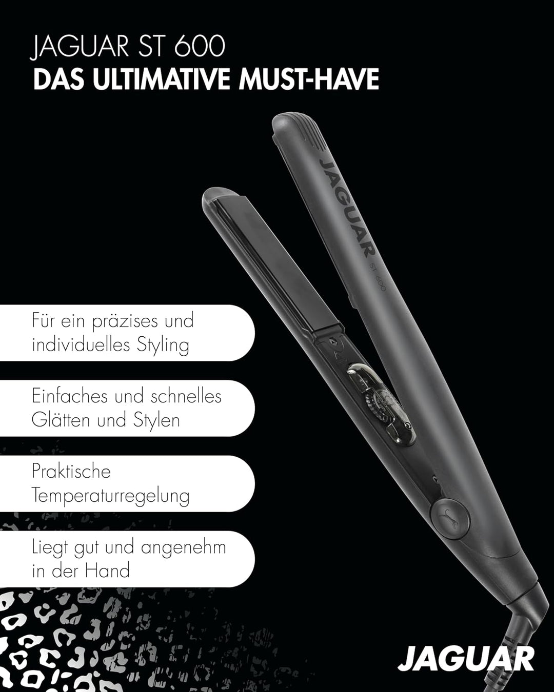 JAGUAR Glätteisen ST600 Black | Profi Haarglätter mit stufenloser Temperatureinstellung | Inkl. abge