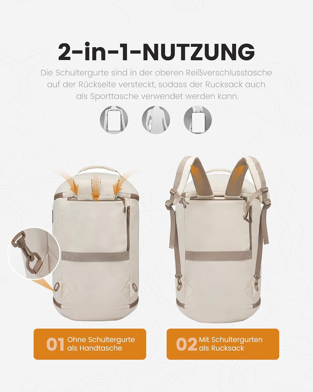 LOVEVOOK Reisetasche Sporttasche Rucksack Gross, 56L Handgepäck Rucksack Flugzeug mit Schuhfach Nass