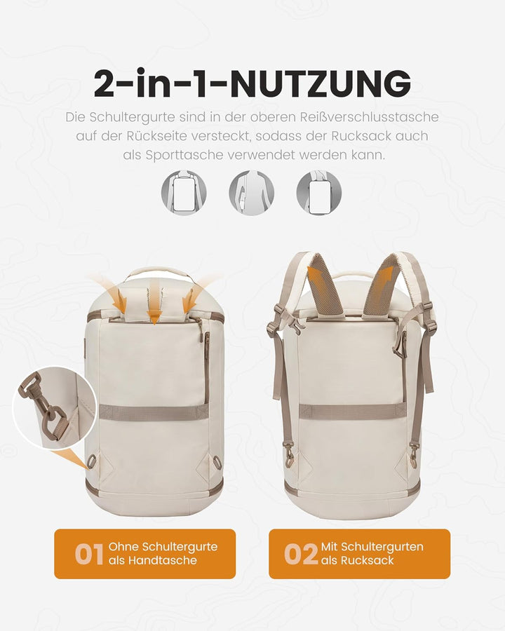 LOVEVOOK Reisetasche Sporttasche Rucksack Gross, 56L Handgepäck Rucksack Flugzeug mit Schuhfach Nass