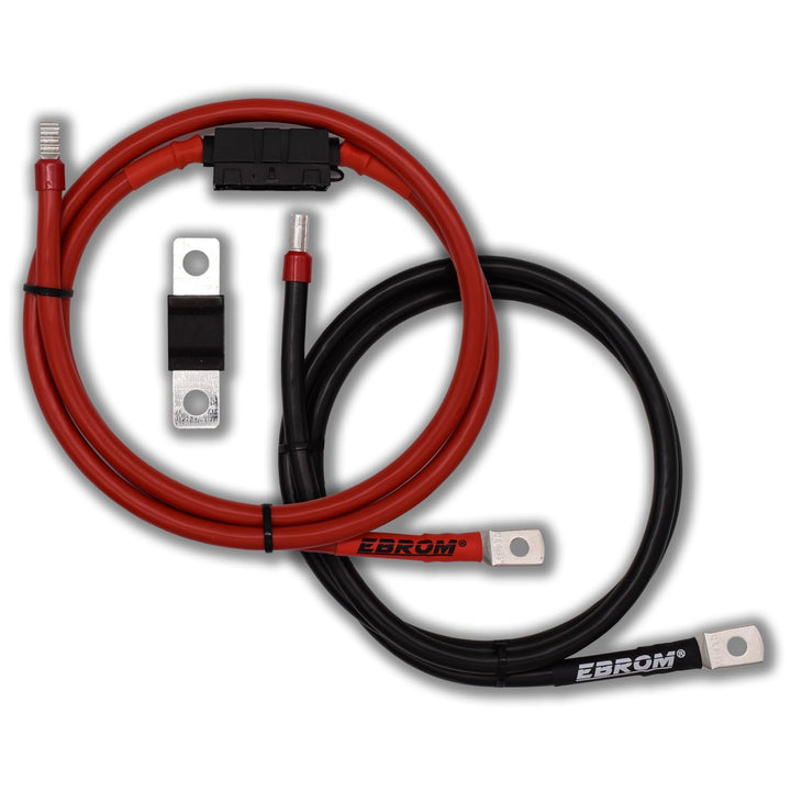 EBROM Batteriekabel SET 16 mm² je 120cm + M8 Schuh/Hülse + 80A Sicherung | von 60cm bis 10m, MASSEKA
