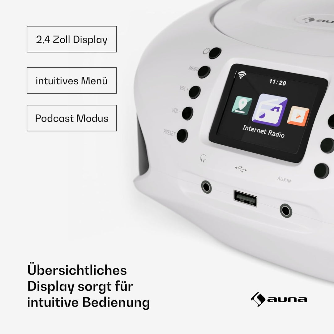 auna Roadie Smart CD-Player Bluetooth – Tragbare Boombox Mit Dab+/Fm/Internet-Radio, CD/Mp3-Player,