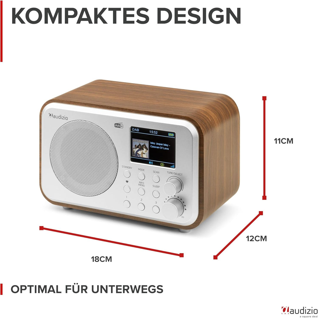 Audizio Milan DAB Radio mit Bluetooth, 10 Stunden Akku Radio 2000 mAh, Radiowecker mit Sleeptimer, L