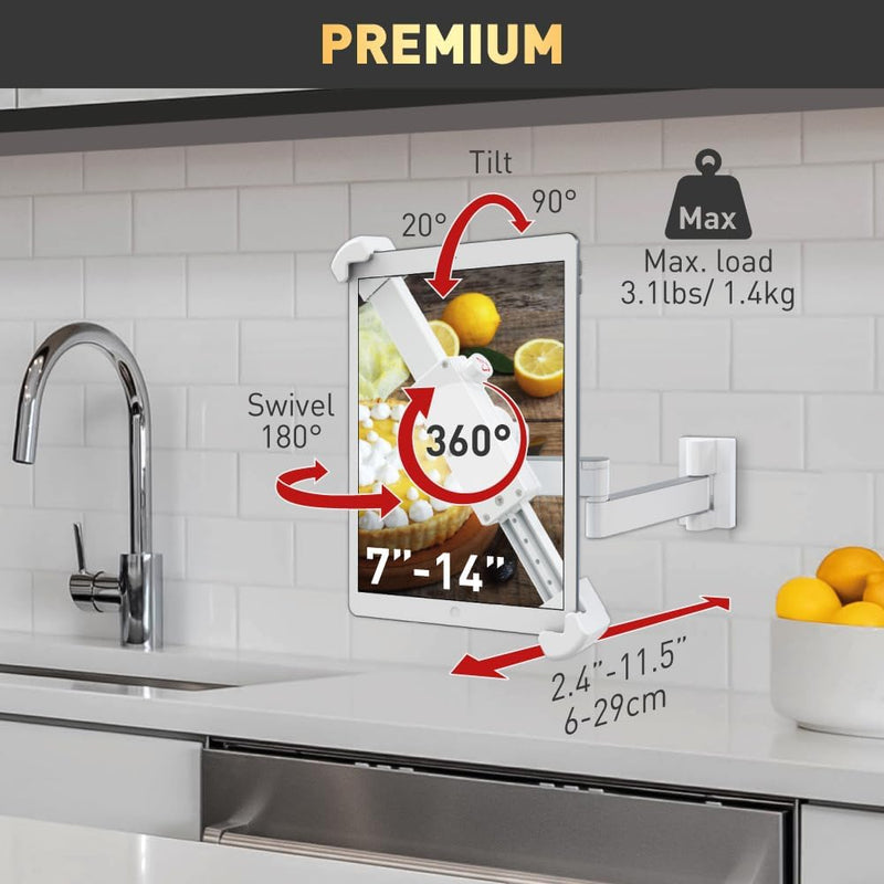 Barkan Tablet Halterung für 7-14 Zoll Geräte, BodenständerSchwenkbar/Neigbar/Vollbewegung, 360 Grad