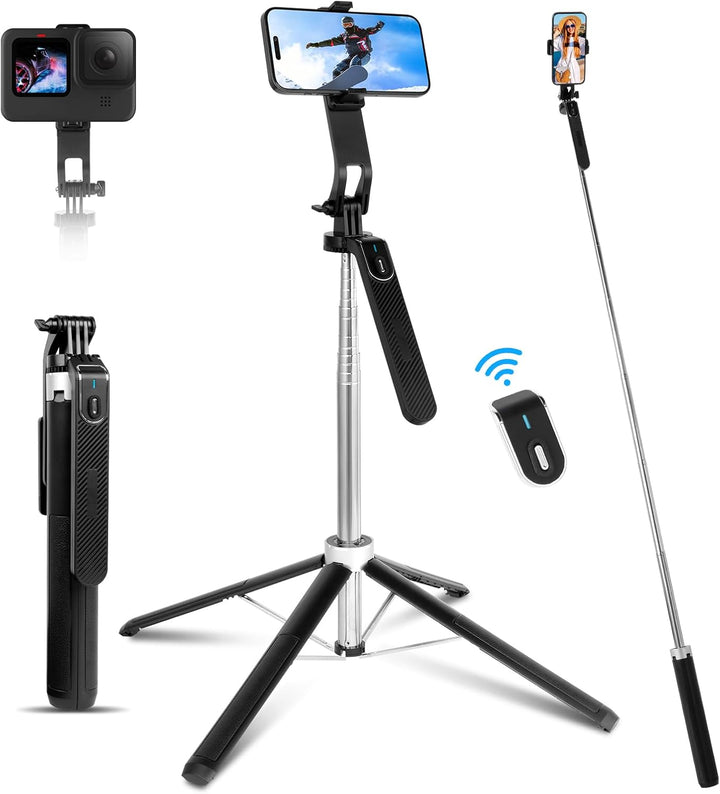 180cm Handy Stativ, Romon Selfie Stick Quad-Stativ, 360° Drehung Aluminium ausziehbarer Handy-Stativ