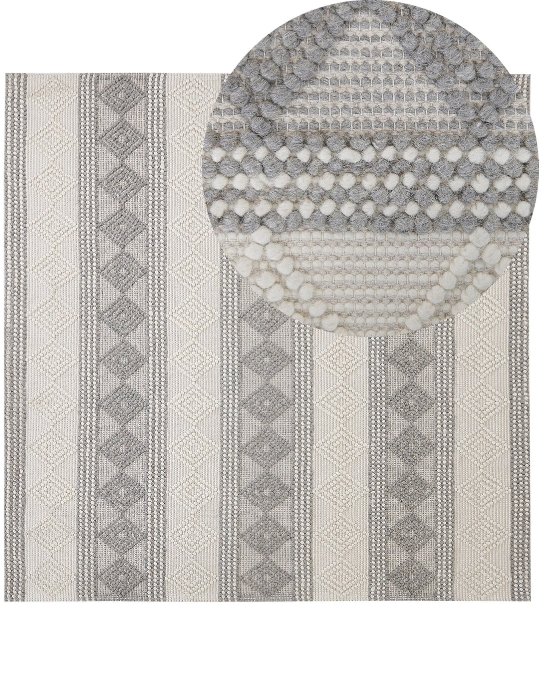 Teppich Wolle beige/grau mit geometrischem Muster quadratisch 200x200 cm Bozova