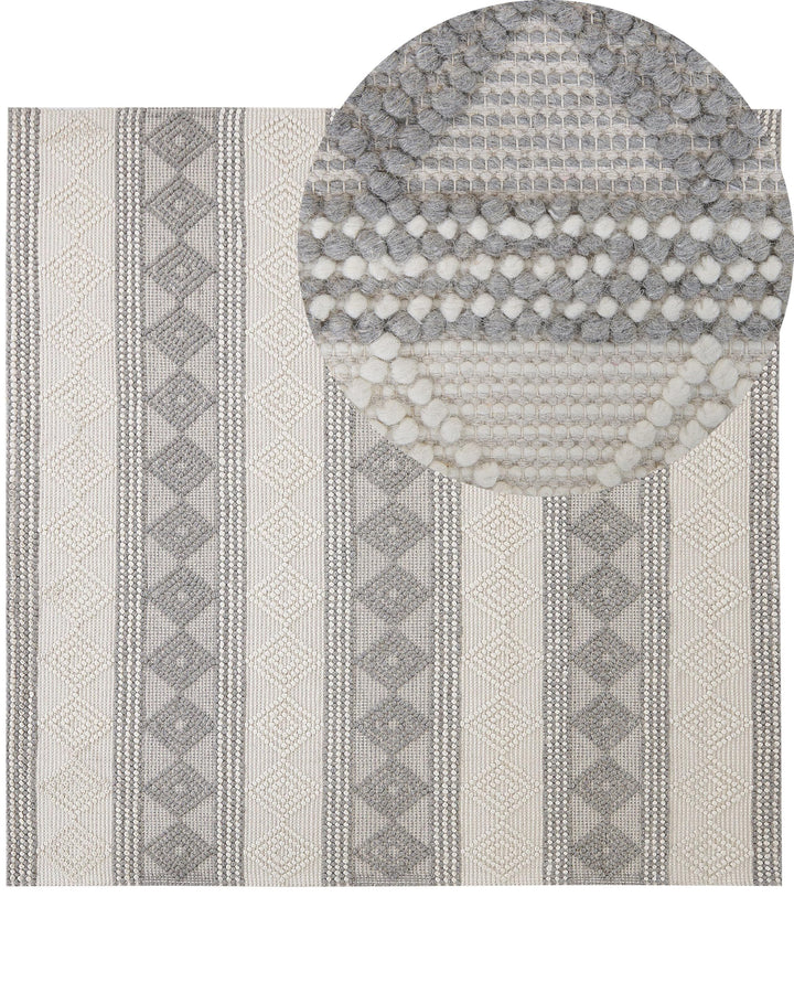 Teppich Wolle beige/grau mit geometrischem Muster quadratisch 200x200 cm Bozova