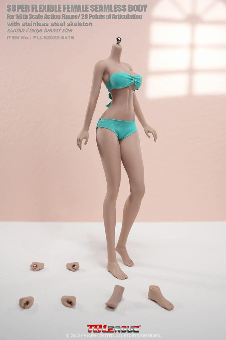 OBEST TBLeague 1/6 Flexibler Weiblicher Puppenkörper,Weizenhaut,Blauer Bikini,Ohne Kopf,Abnehmbare F
