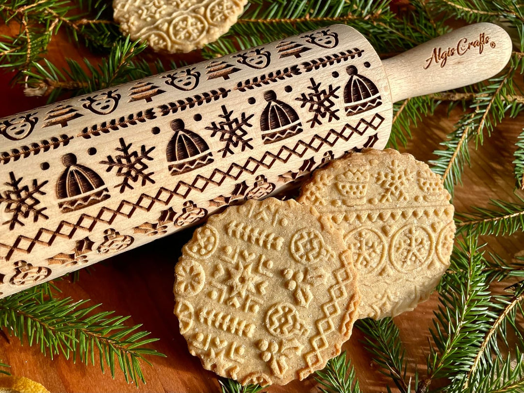 WINTER Nudelholz mit Muster Weihnachten Backen - Teigroller Holz für DIY Weihnachten Plätzchen und K