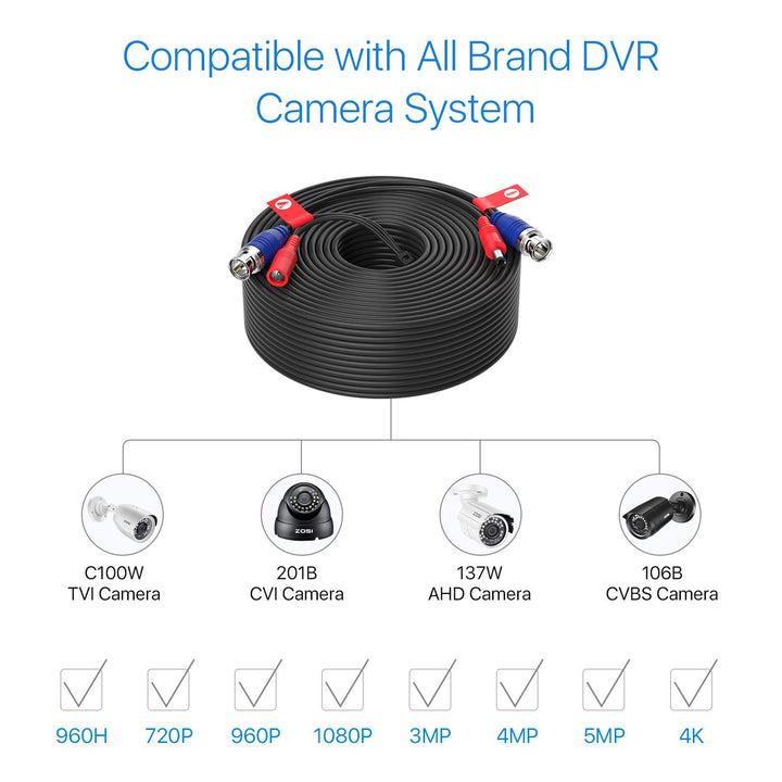 ZOSI 4X 45 Meter BNC Video Kabel Verlängerungskabel für CCTV 4K 5MP 1080P DVR Überwachungskamera Sys