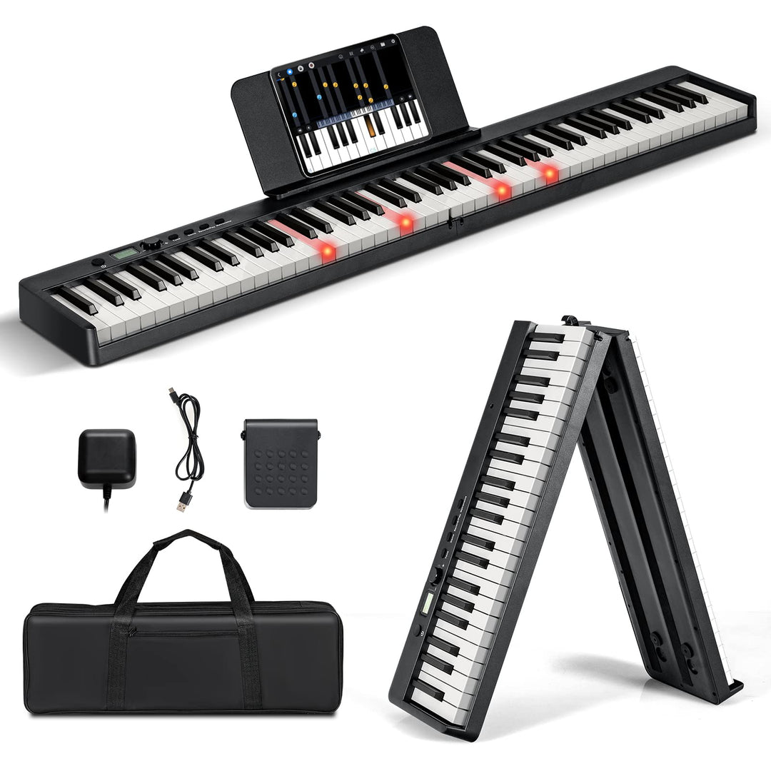 COSTWAY 88 Tastatur Elektroklavier faltbar, Digitale Keyboard tragbar (128 Rhythmen, 128 Töne und 20