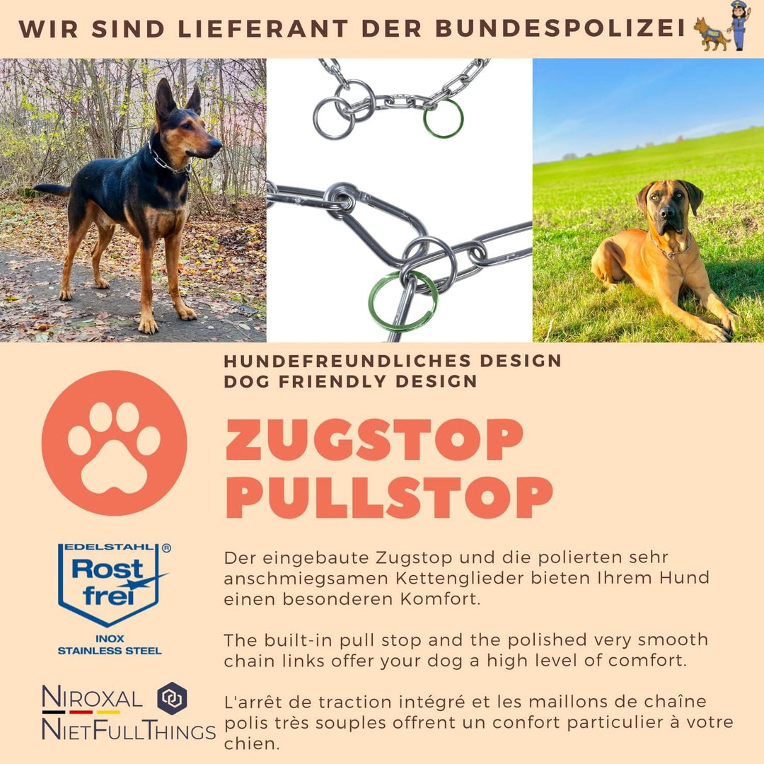rostfreie Kombikette für Hunde - das ORIGINAL mit Zugstop - Edelstahl Hundekette Ketten Halsband kur