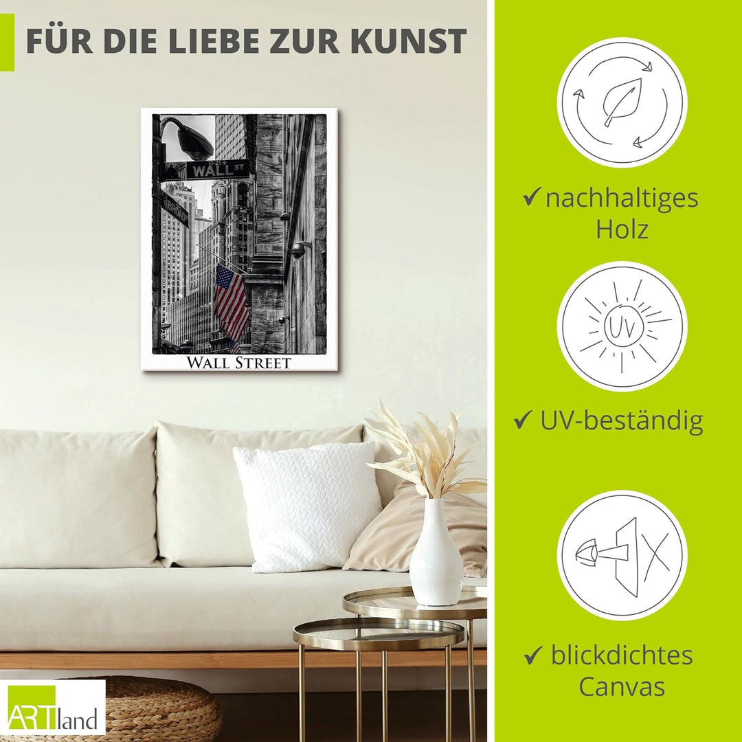 ARTland Leinwandbilder Wandbild Bild auf Leinwand 45x60 cm Wanddeko New York City Wall Street Börse