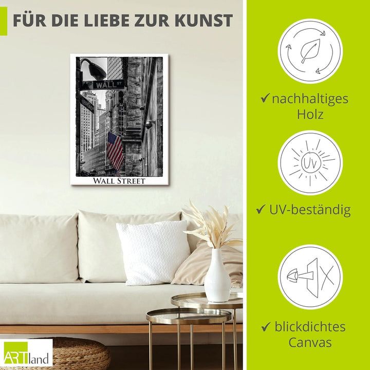 ARTland Leinwandbilder Wandbild Bild auf Leinwand 45x60 cm Wanddeko New York City Wall Street Börse