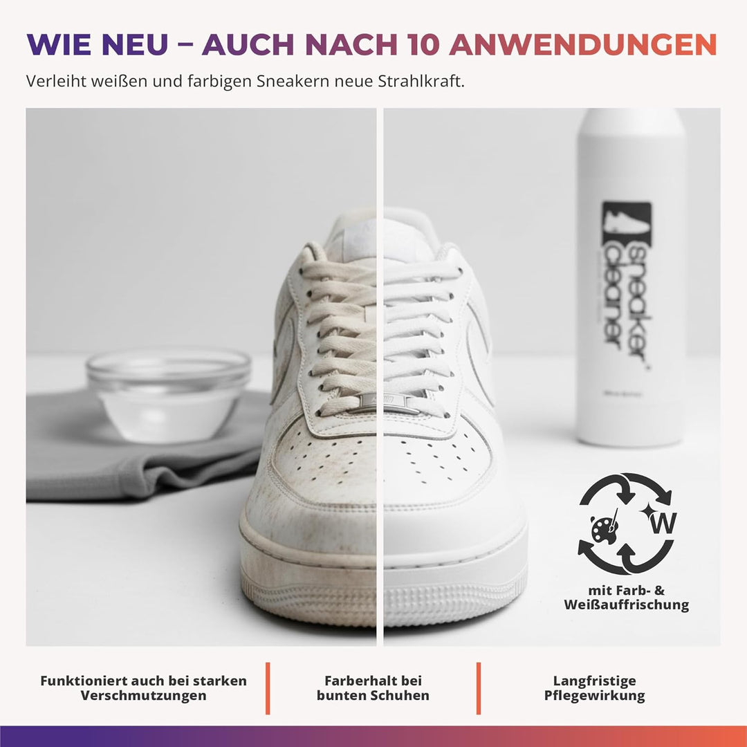Reinigungsset für alle Schuharten. 250ml effektiver Schuh-Reiniger + beidseitiger Naturholzbürste (w