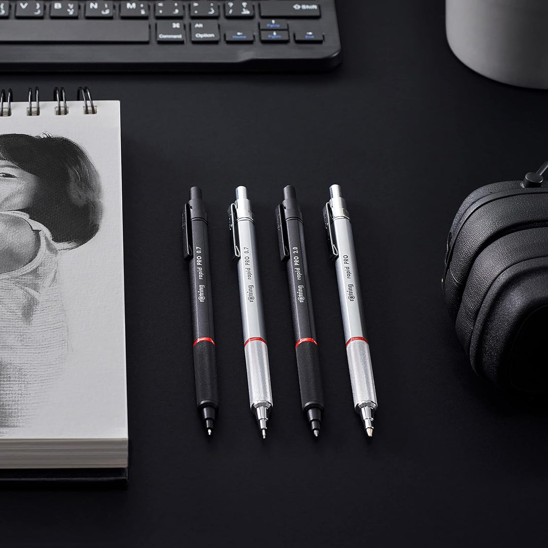 rOtring Rapid PRO Druckbleistift mit Einzug , 2,0 mm , Schwarz 1 stück (1er Pack) Single Schwarz, 1