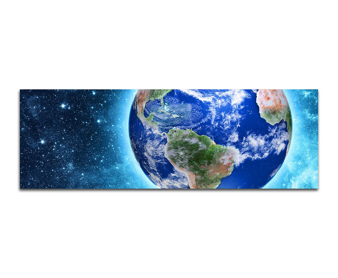 Paul Sinus Art Panoramabild auf Leinwand und Keilrahmen 150x50cm Weltraum Planet Erde Draufsicht