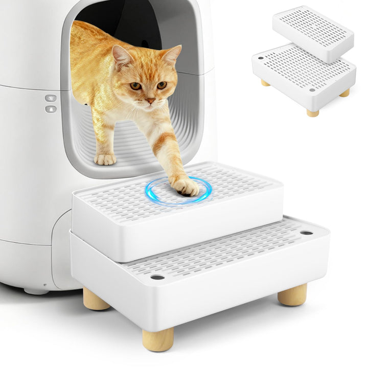 Bartuke Verstellbare 2-stufige Katzentoilettenrampe, Katzen Treppen&Stufen mit Holzfüsse Filterfunkt