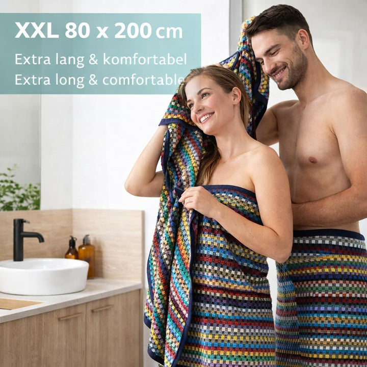 Betz 2 Stück Badetücher XXL Duschtücher Saunatuch Badetuch 100% Baumwolle Duschtuch Karo BUNT Grösse