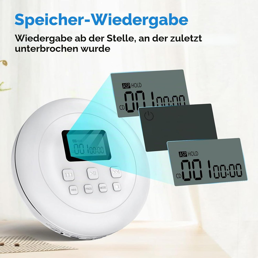 Gueray Tragbarer CD-Player CD Spieler Persönliche CD Player mit Kopfhörer LCD Display Anti-Skip Schu