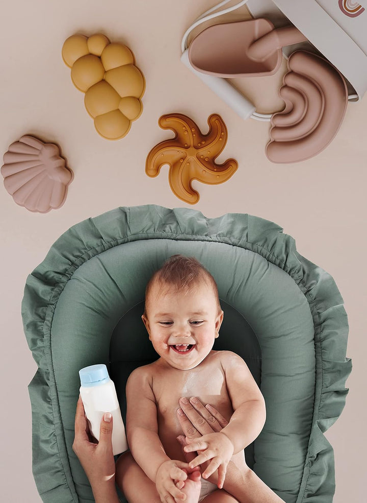 PIMKO Babynest mit rüschen Babynestchen für Baby Kuschelnest Babykokon für Säuglinge und Neugeborene