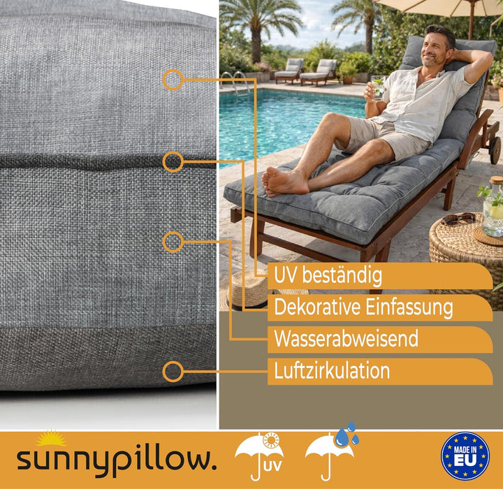 sunnypillow Liegenauflage 200 x 60 - Auflage für Gartenliege extra dick 13cm - Outdoor, wasserdicht,